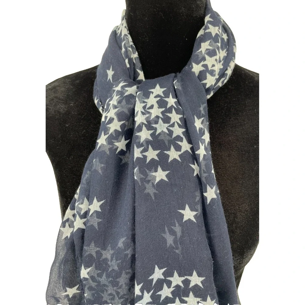 Nicole Marciano Womens Rectangular‎ Scarf One Size Navy Blue White Stars Print